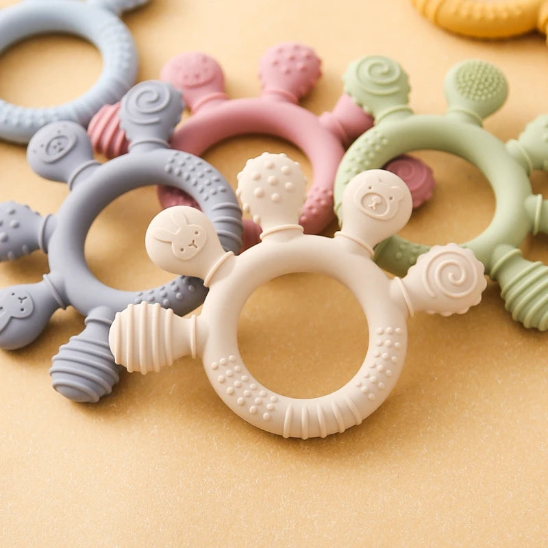 1pc Silicone Teether Food Grade Baby 0-12 Toys Teething Ring Sensory Toys for Toddlers Silicone Animal Soothing Toys Accessories
