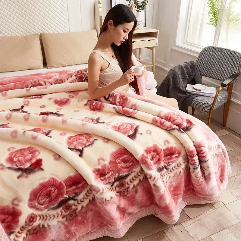 New Warm Weighted Blankets for Beds High End Thicken Warmth Raschel Blanket for Winter Autumn Double Side Plush Comforter Quilt