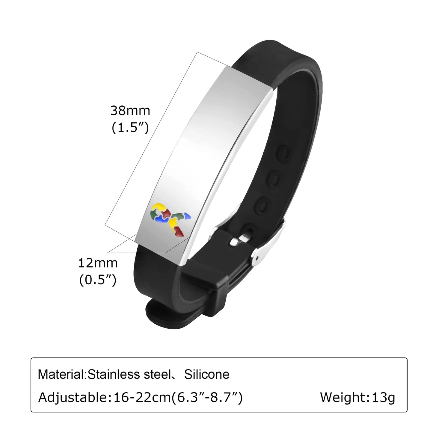 Personalized Autism Aspergers Bracelet for Little Boy Girl , Engraved Medical Alert ID Adjustable Silicon Bracelet Engraved Gift