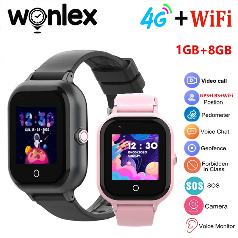 Wonlex 4G SOS Smart Watch Kids  Video Call Camera Phone Child SmartWatches 1GB+8GB GPS WIFI Location Tracker KT24