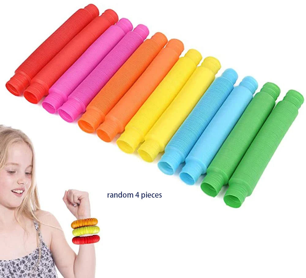 4 Pack Mini Pop Tube Sensory Fidget Toy Colorful Heavy-Duty  for Construction Building Educational Toys for Stress Autism ADHD