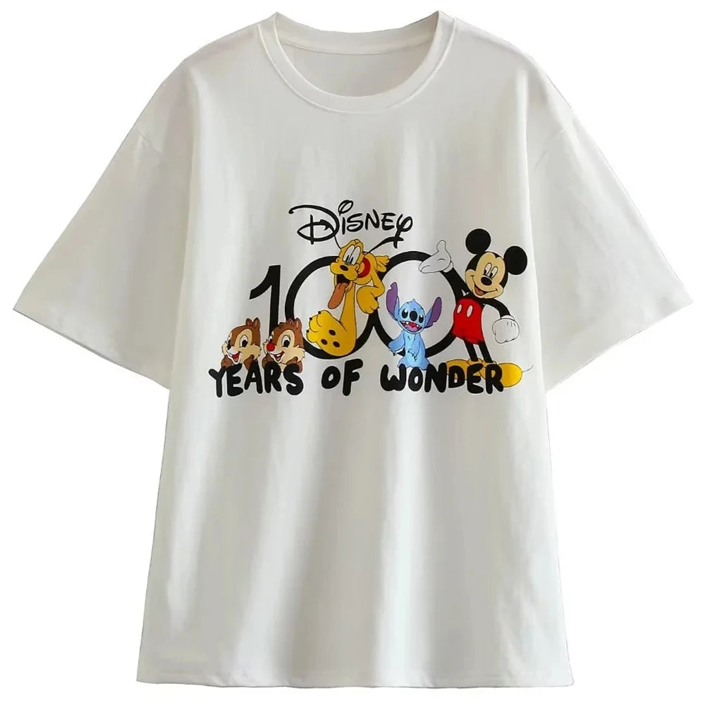 Disney Chic Women Mickey Mouse Donald Duck The Lion King SIMBA Letter Cartoon Print T-Shirt O-Neck Pullover Short Sleeve Tee Top