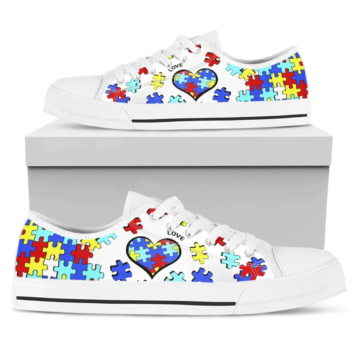 White Autism Awareness Heart Women Shoes New Retro Lowtop Sneakers Shoes for Women Canvas Round Toe Causal Flats Shoes 2022