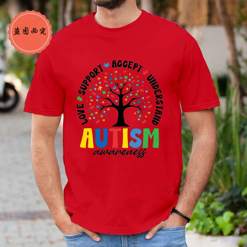 Man T Shirt Fashion Brand Clothing Loose T Shirts Autism Awareness Design T-Shirt for Women Men Short Sleeve Unisex Shirt Tops