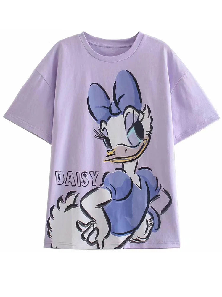 Disney Chic Women Mickey Mouse Donald Duck The Lion King SIMBA Letter Cartoon Print T-Shirt O-Neck Pullover Short Sleeve Tee Top
