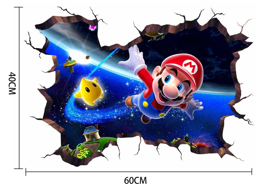 Mario Children's Room Broken Wall Decoration Sticker PVC Self Adhesive Cartoon Anime Sonic Sticker Poster