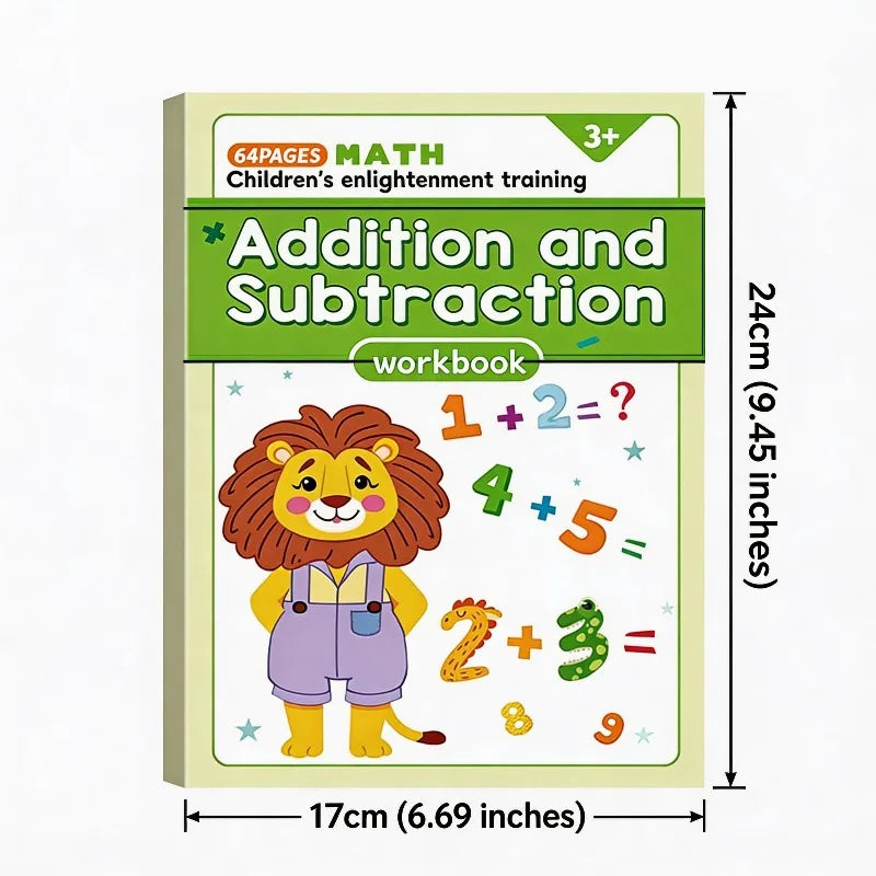 Addition Subtraction Within 10, Children's Math Workbook 64 Pages, Mental Arithmetic Fun Math Interactive Exercises Problem Book