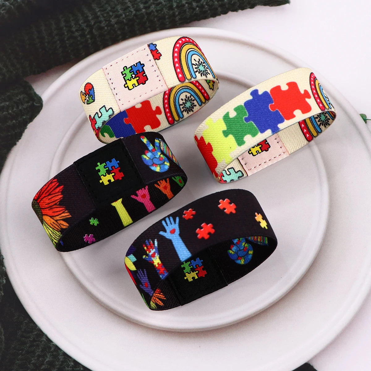 Autism Awareness Puzzle Men Women Stretch Wristband Bracelet Colorful Wide Band Bangles Armband Fashion Accessories Gifts