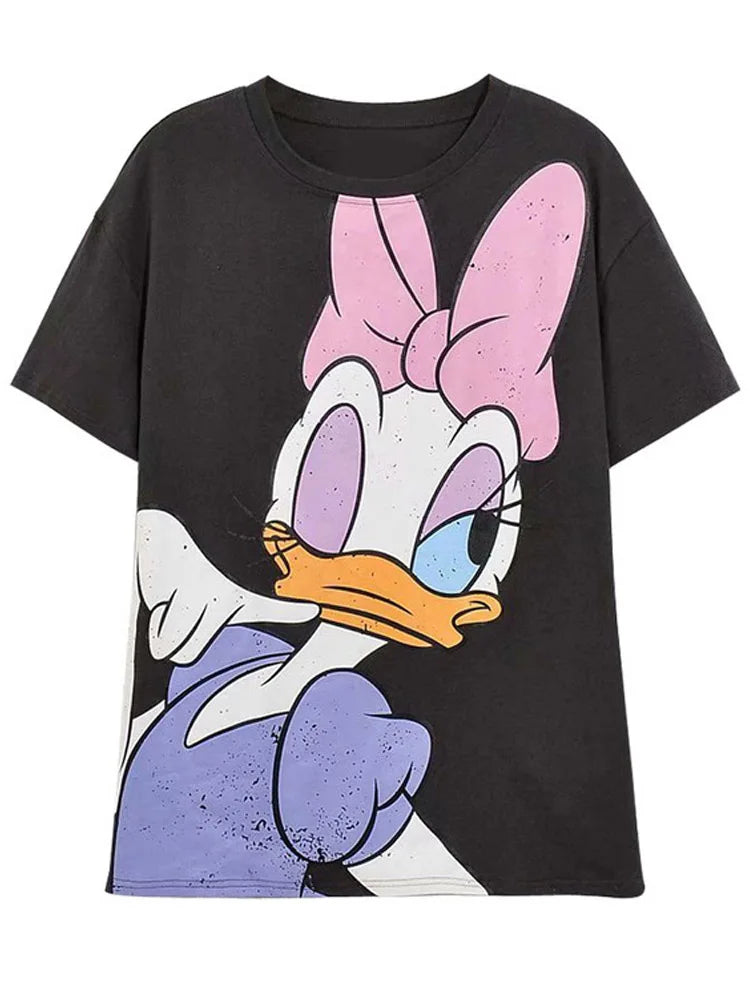 Disney Chic Women Mickey Mouse Donald Duck The Lion King SIMBA Letter Cartoon Print T-Shirt O-Neck Pullover Short Sleeve Tee Top