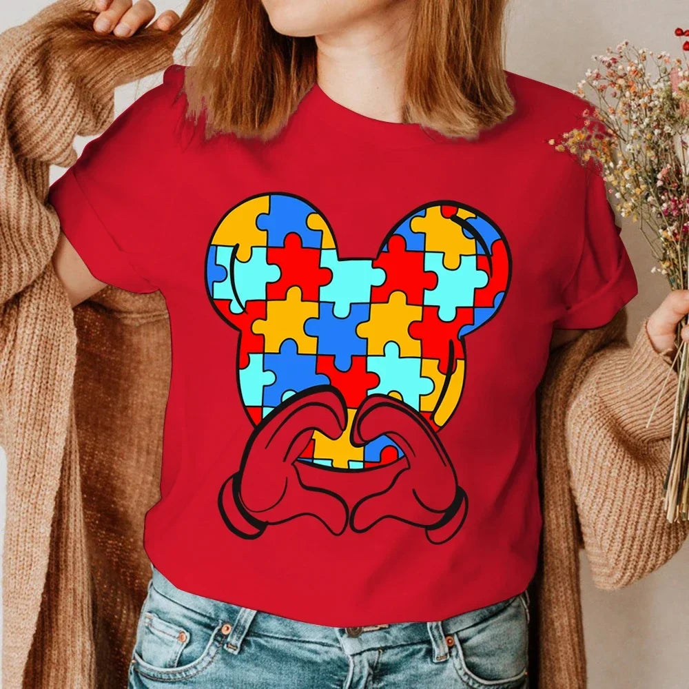 Hand Heart Gesture Print Women Tshirts Autism Awareness Tops Casual Funny T Shirt Clothes for Lady Yong Girl Top Tee Hipster
