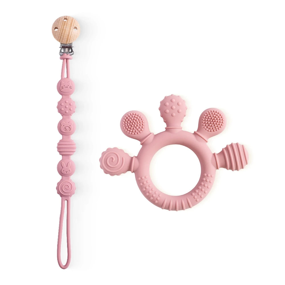 1pc Silicone Teether Food Grade Baby 0-12 Toys Teething Ring Sensory Toys for Toddlers Silicone Animal Soothing Toys Accessories