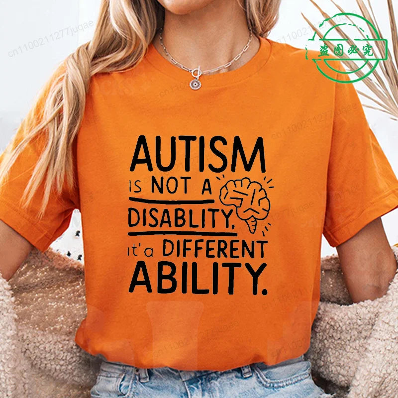 Women Autism It's Not A Disability It's A Different Ability Fashion Casual Short Sleeve T-shirt Graphic Tshirts Women T Shirts