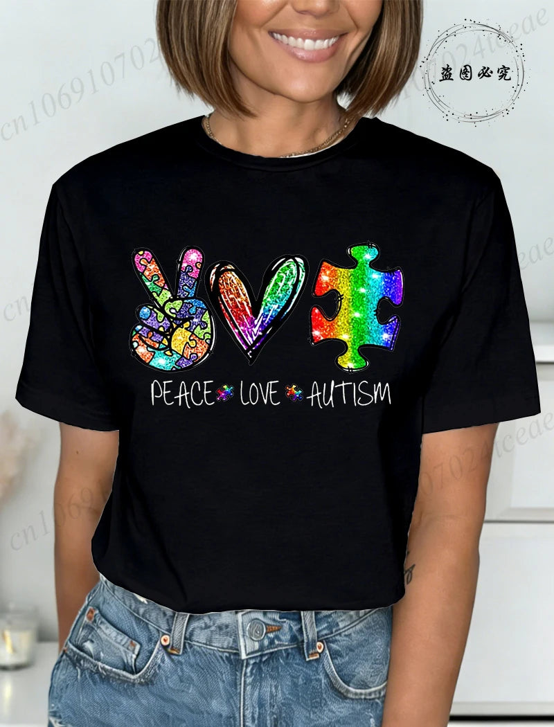 Autism Awareness T-Shirts for Women,We Wear Blue Tee Shirt,Fashion Autism Tops Graphic T-Shirts Women Short Sleeve Clothing