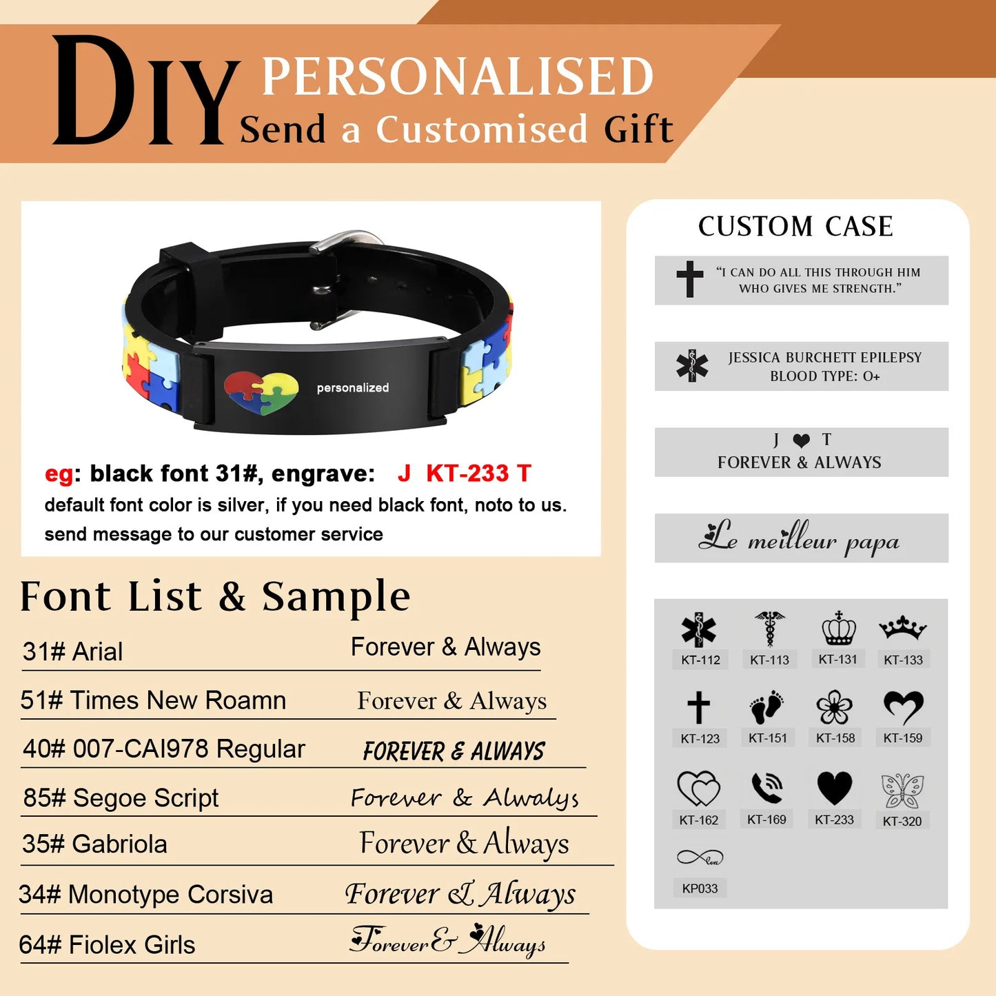 Free Personalized Autism Medical Alert ID Bracelet For Child Kids, 0-7 Years Custom Anti-lost  Bracelet Silcone Wristband