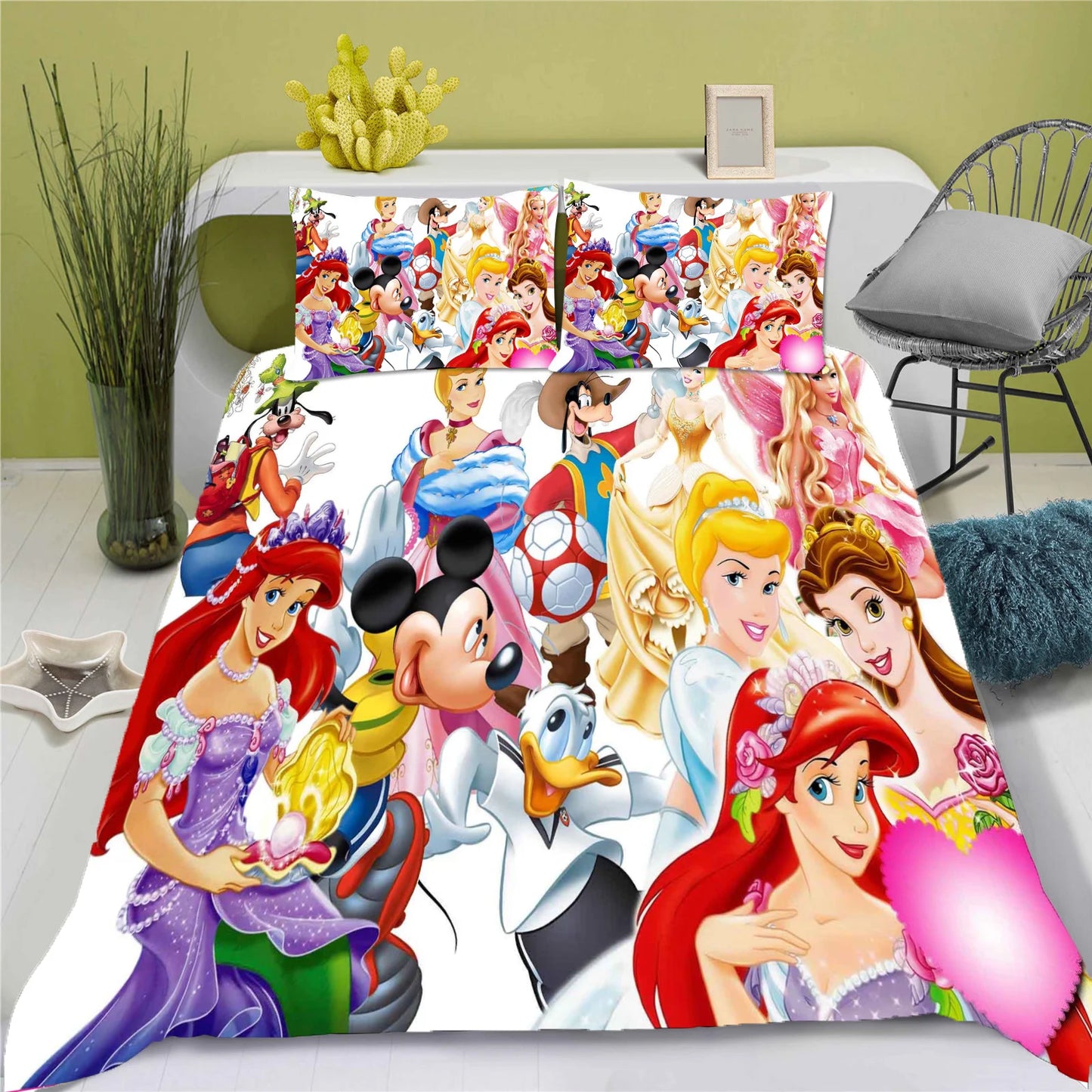 Disney Princess Series 100% Polyester Bedding Set Duvet Cover For Home 3-Piece Set 1 Quilt Cover Anime Cute Printed Cartoon