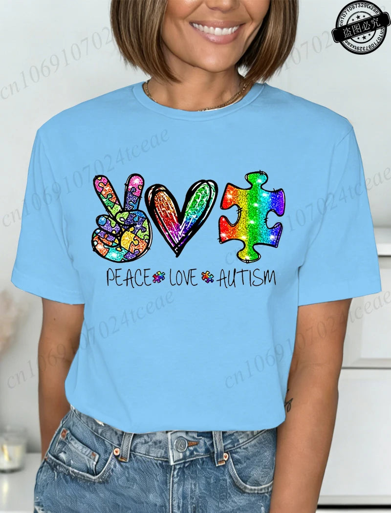 Autism Awareness T-Shirts for Women,We Wear Blue Tee Shirt,Fashion Autism Tops Graphic T-Shirts Women Short Sleeve Clothing