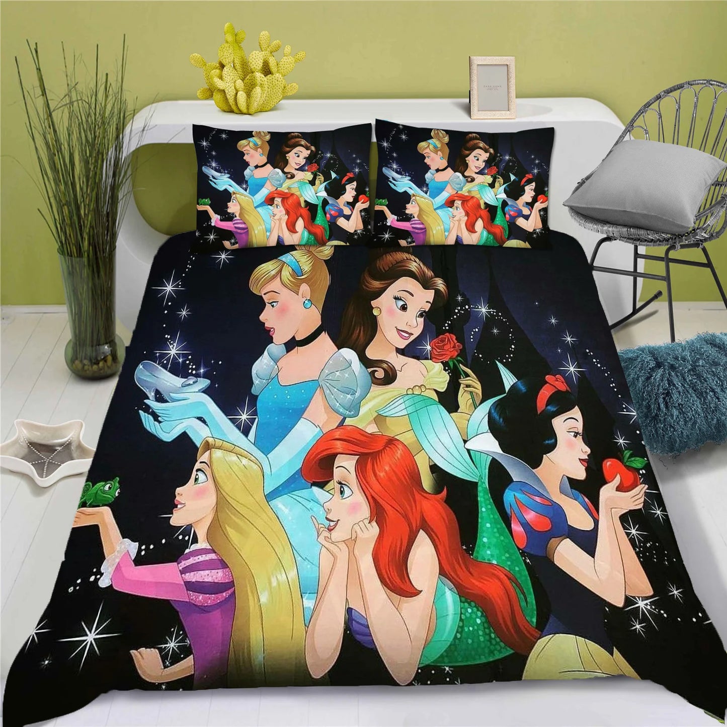 Disney Princess Series 100% Polyester Bedding Set Duvet Cover For Home 3-Piece Set 1 Quilt Cover Anime Cute Printed Cartoon