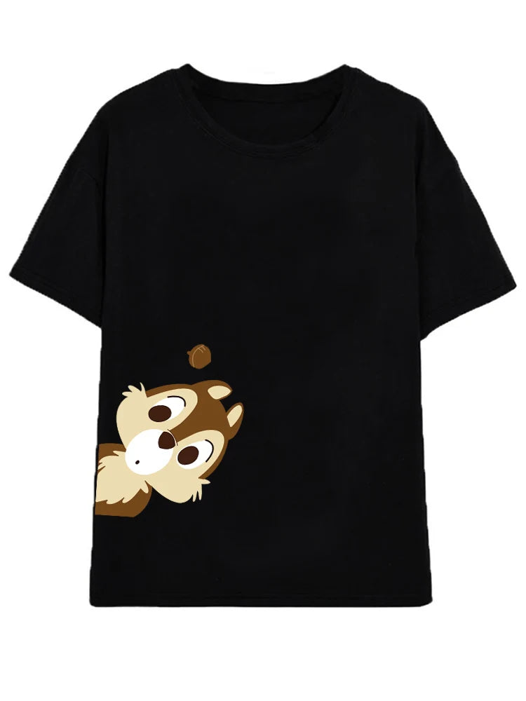 Disney Chic Women Mickey Mouse Donald Duck The Lion King SIMBA Letter Cartoon Print T-Shirt O-Neck Pullover Short Sleeve Tee Top