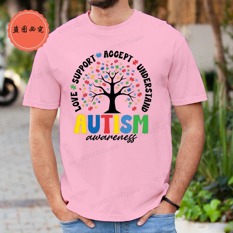 Man T Shirt Fashion Brand Clothing Loose T Shirts Autism Awareness Design T-Shirt for Women Men Short Sleeve Unisex Shirt Tops