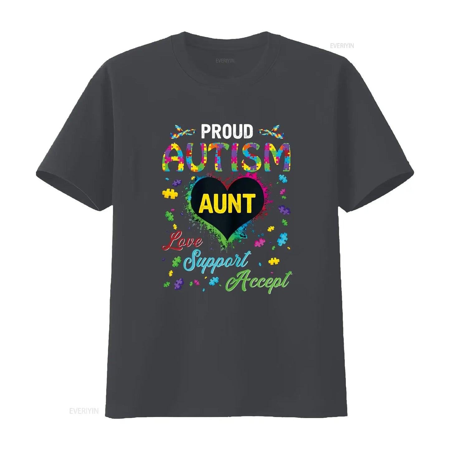 Proud Autism Aunt Love Support Accept Help Awareness T Shirt vintage Washed fashion Stretched Unisex Stylish Breathable
