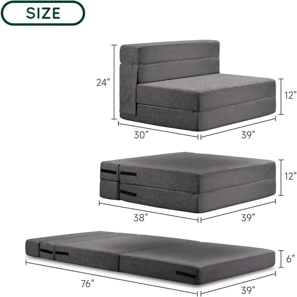 Folding Sofa Bed,6 inch Memory Foam Couch, Convertible Sleeper Chair Floor Mattress CouchPillow & Washable Cover for Living Room