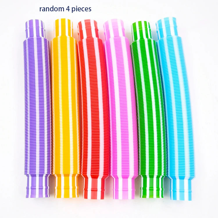 4 Pack Mini Pop Tube Sensory Fidget Toy Colorful Heavy-Duty  for Construction Building Educational Toys for Stress Autism ADHD