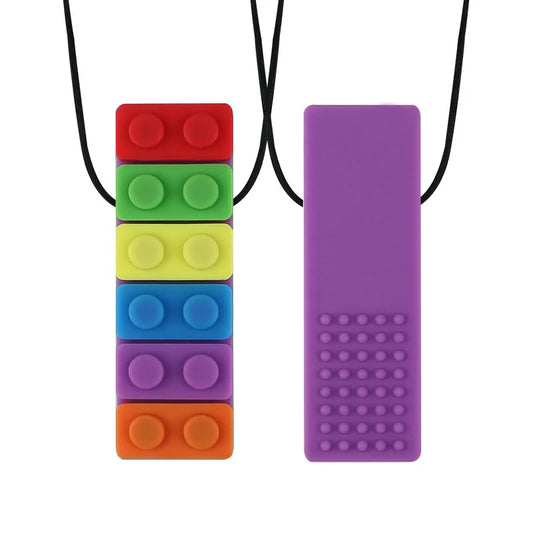 1Pc Sensory Chew Necklace Brick Chewy Kids Silicone Biting Pencil Topper Teether Toy, Silicone teether for children with autism