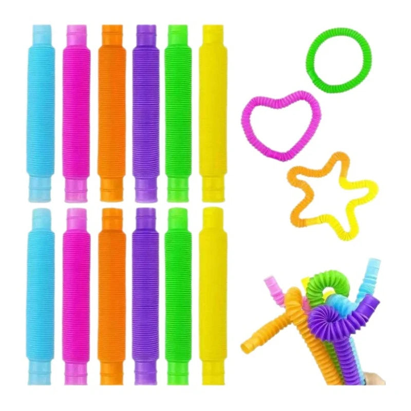 2/6/12 pcs LED Flash Pop Tubes Sensory Toy Adult Stress Relieve Toys Kid Autism Anti Stress Plastic Bellows Children Squeeze Toy