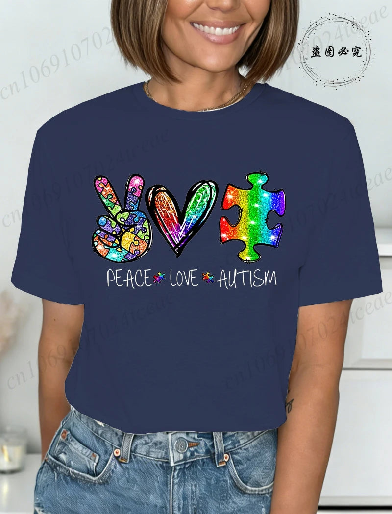 Autism Awareness T-Shirts for Women,We Wear Blue Tee Shirt,Fashion Autism Tops Graphic T-Shirts Women Short Sleeve Clothing