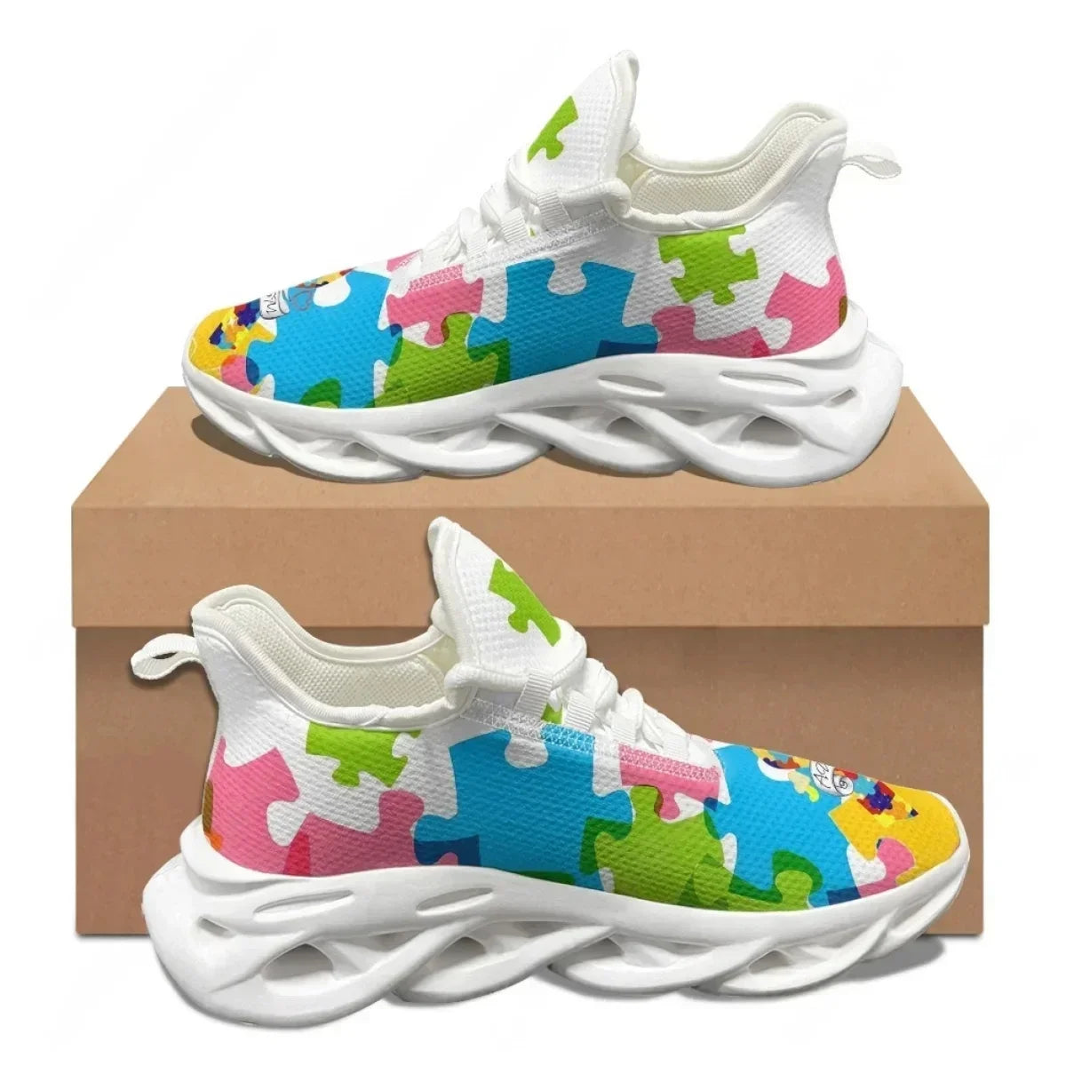Autism Awareness Sports Running Shoe Color Puzzle Durable Wild Cozy Men’s Sneakers New High Quality Soft Platform Tenis Feminino