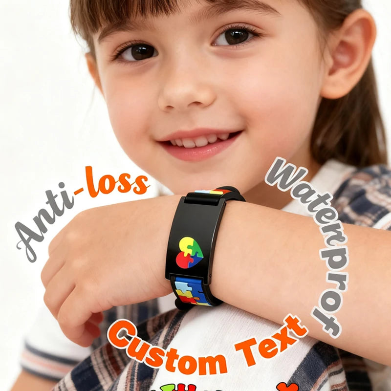 Free Personalized Autism Medical Alert ID Bracelet For Child Kids, 0-7 Years Custom Anti-lost  Bracelet Silcone Wristband