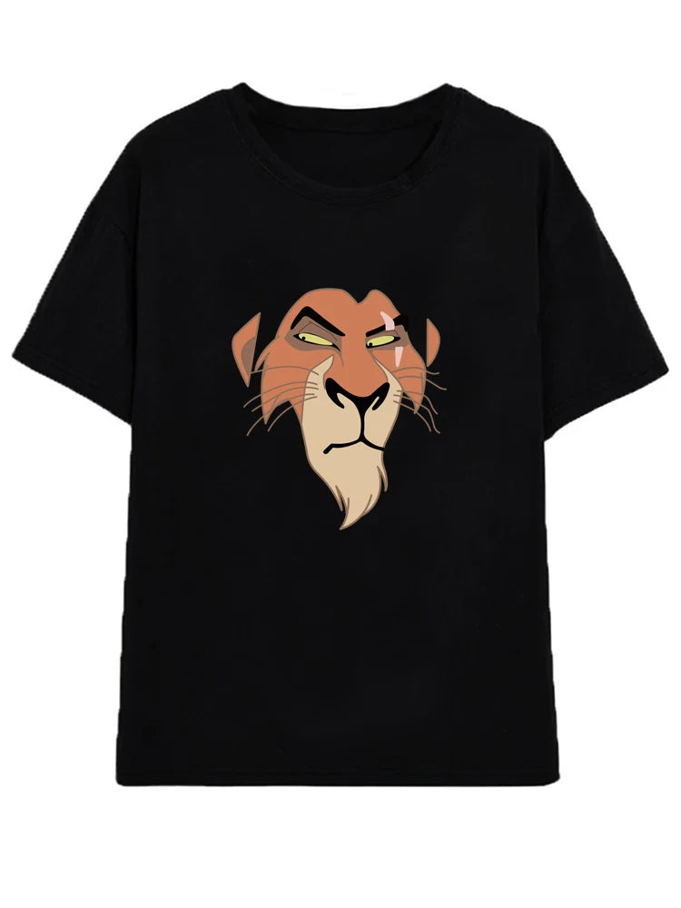 Disney Chic Women Mickey Mouse Donald Duck The Lion King SIMBA Letter Cartoon Print T-Shirt O-Neck Pullover Short Sleeve Tee Top