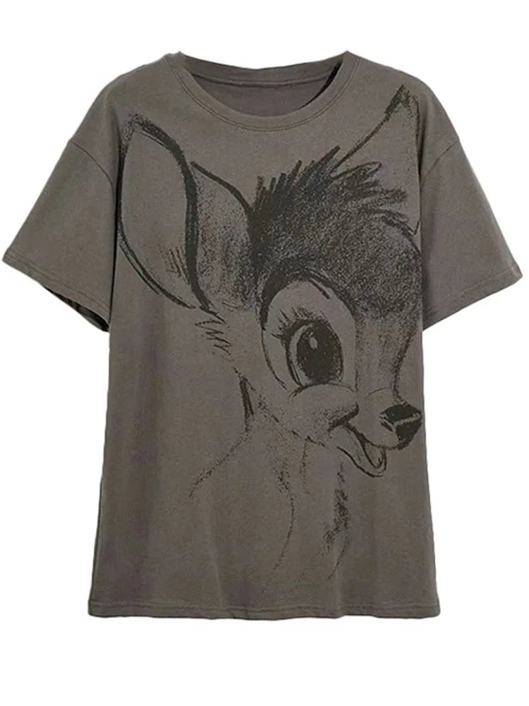 Disney Chic Women Mickey Mouse Donald Duck The Lion King SIMBA Letter Cartoon Print T-Shirt O-Neck Pullover Short Sleeve Tee Top