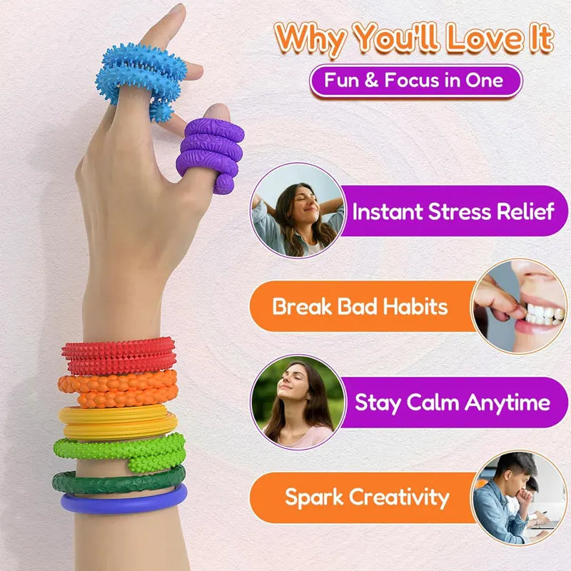 8 Pcs Silicone Twist Sensory Sticks Fidget Toys Set Vibrant Anxiety Relief Toys for Stress Relief Focus ADHD & Autism