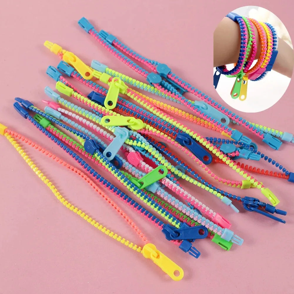 12/24 Pcs Antistress Zipper Bracelet Autism Hand Sensory Fidget Toys Party Favors for Kids Birthday Baby Shower Goodie Bags Gift