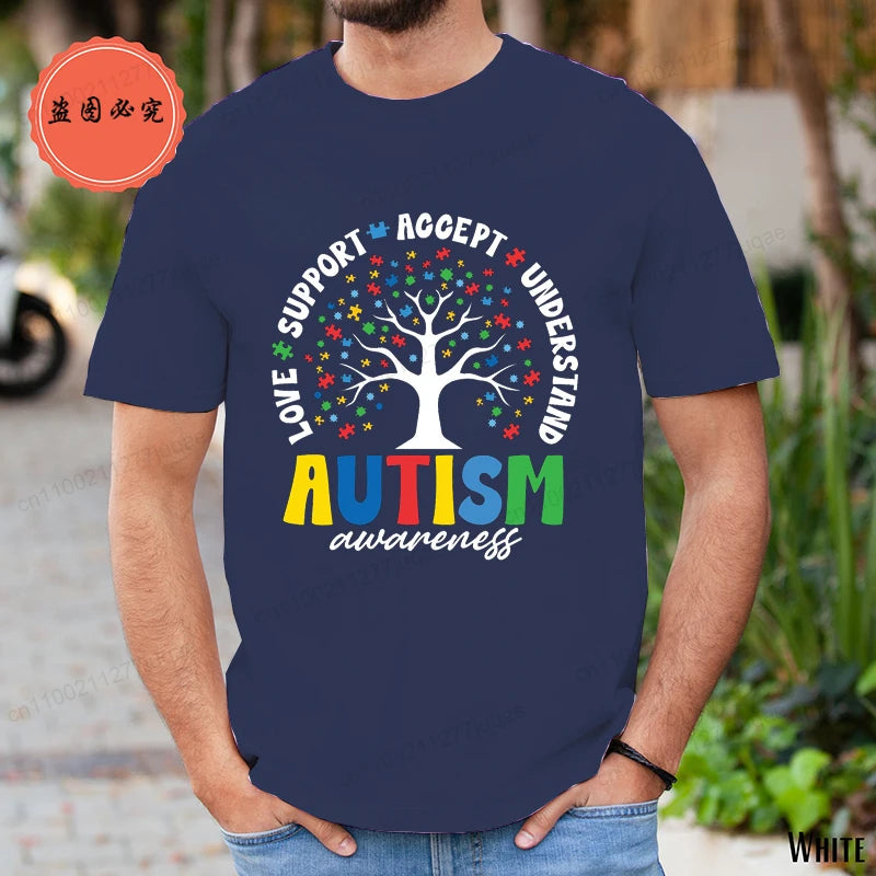 Man T Shirt Fashion Brand Clothing Loose T Shirts Autism Awareness Design T-Shirt for Women Men Short Sleeve Unisex Shirt Tops