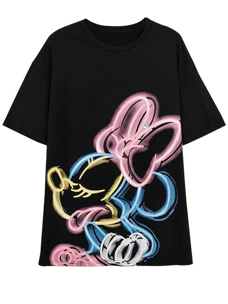 Disney Chic Women Mickey Mouse Donald Duck The Lion King SIMBA Letter Cartoon Print T-Shirt O-Neck Pullover Short Sleeve Tee Top