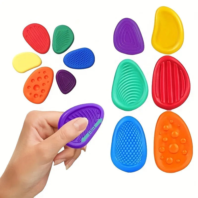 6Pcs Sensory Texture Worry Stones Soft Fun Fidget Toys Kids Adult Autism Quiet Stress Anxiety Relief Portable Handheld Gift