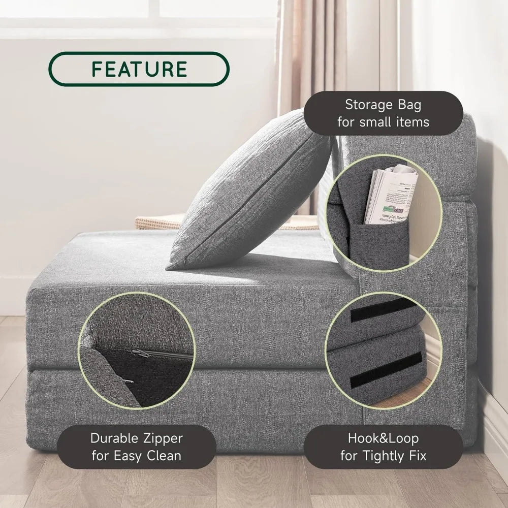Folding Sofa Bed,6 inch Memory Foam Couch, Convertible Sleeper Chair Floor Mattress CouchPillow & Washable Cover for Living Room