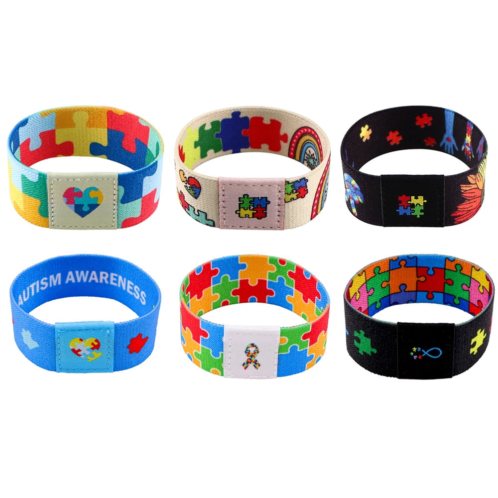 Autism Awareness Puzzle Men Women Stretch Wristband Bracelet Colorful Wide Band Bangles Armband Fashion Accessories Gifts
