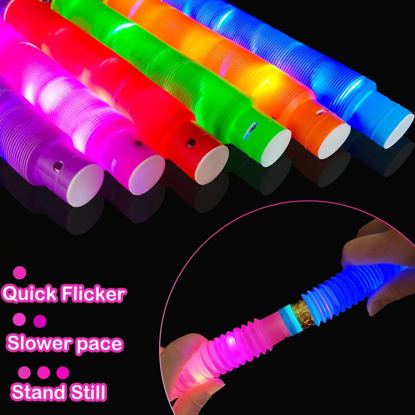 2/6/12 pcs LED Flash Pop Tubes Sensory Toy Adult Stress Relieve Toys Kid Autism Anti Stress Plastic Bellows Children Squeeze Toy