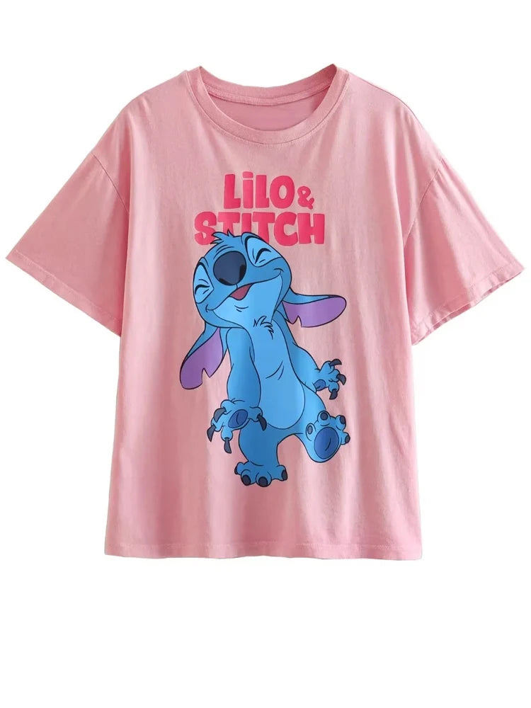 Disney Chic Women Mickey Mouse Donald Duck The Lion King SIMBA Letter Cartoon Print T-Shirt O-Neck Pullover Short Sleeve Tee Top