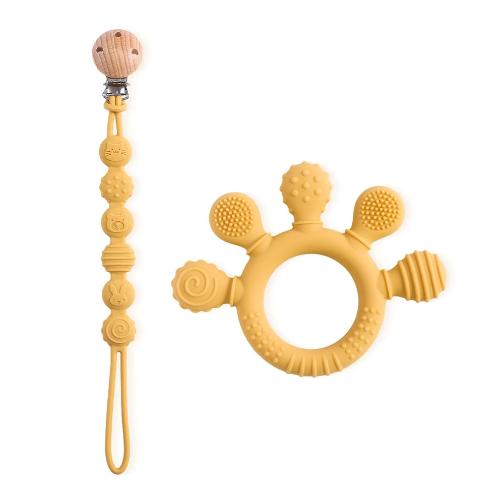 1pc Silicone Teether Food Grade Baby 0-12 Toys Teething Ring Sensory Toys for Toddlers Silicone Animal Soothing Toys Accessories