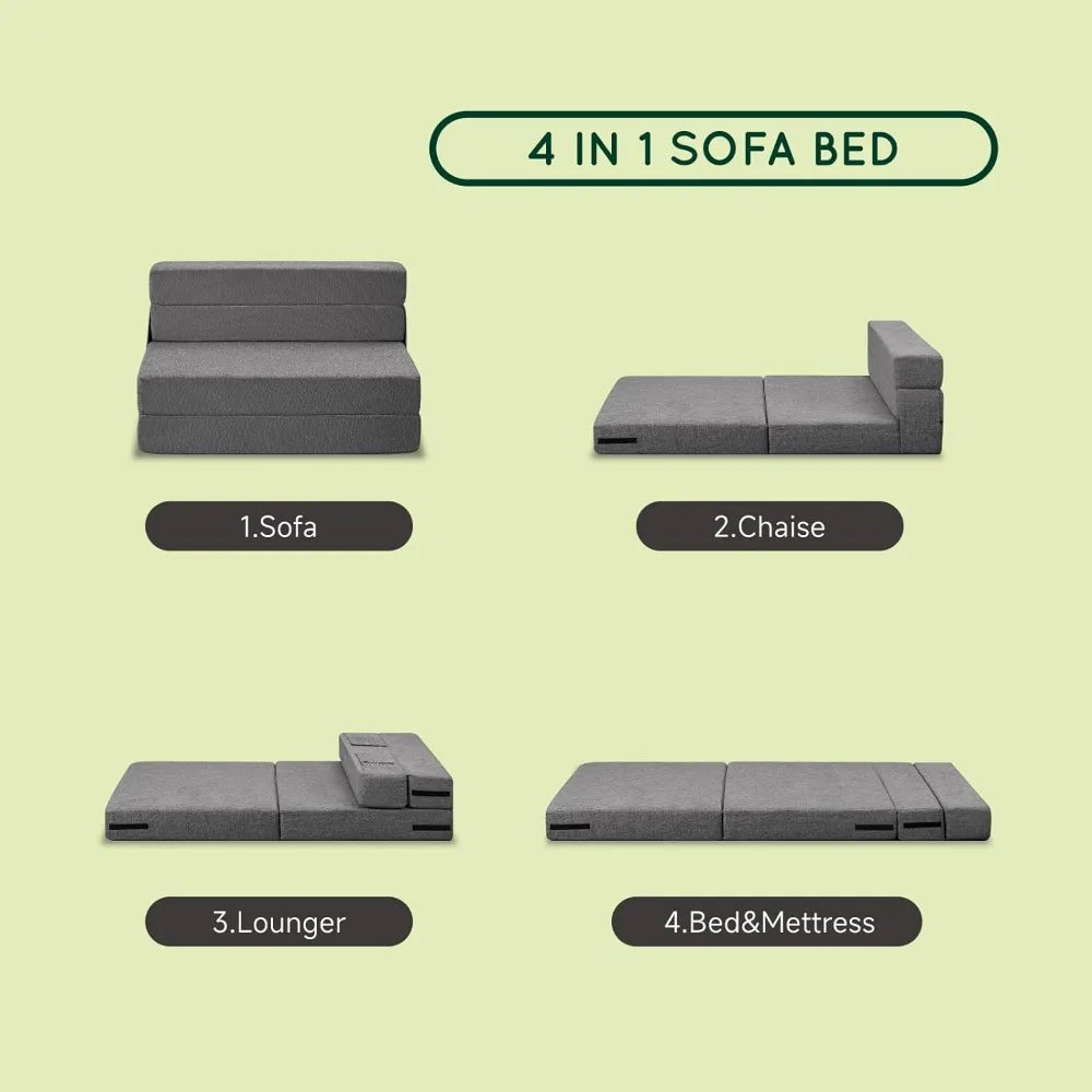 Folding Sofa Bed,6 inch Memory Foam Couch, Convertible Sleeper Chair Floor Mattress CouchPillow & Washable Cover for Living Room