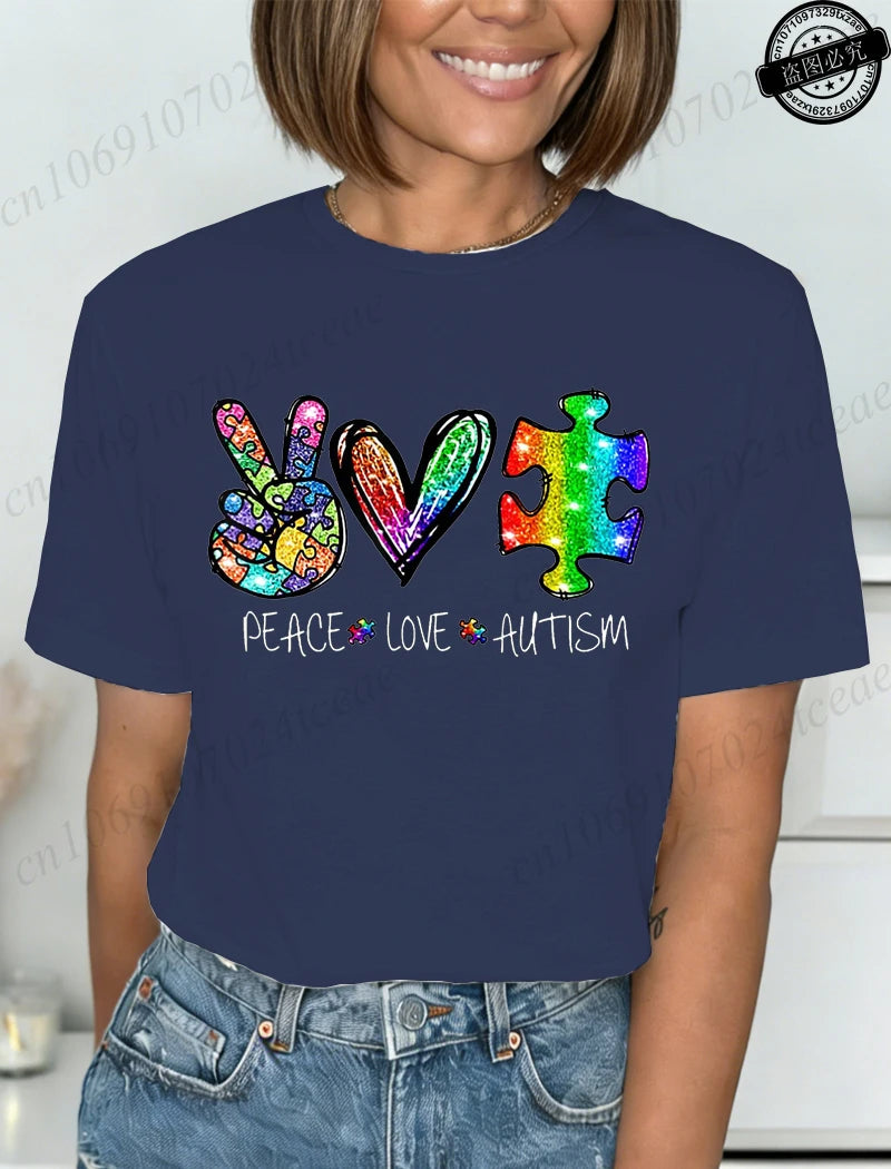Autism Awareness T-Shirts for Women,We Wear Blue Tee Shirt,Fashion Autism Tops Graphic T-Shirts Women Short Sleeve Clothing