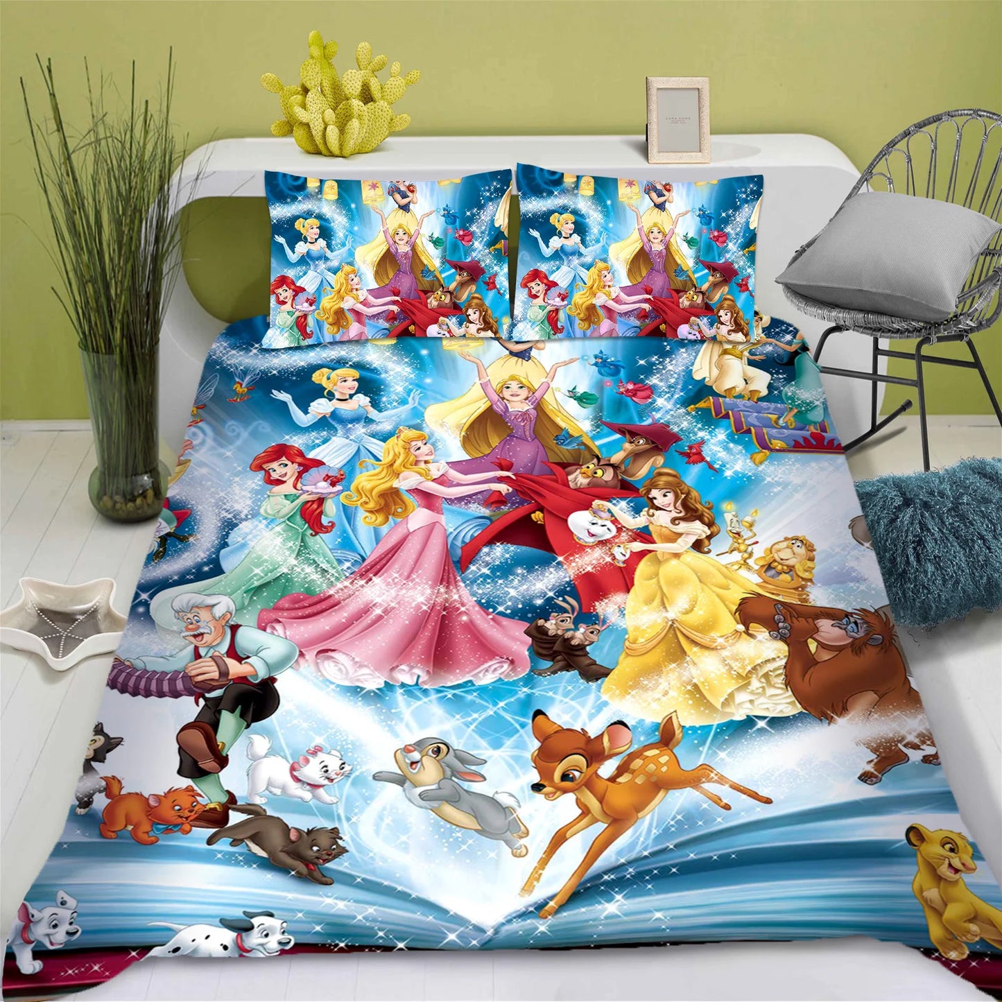 Disney Princess Series 100% Polyester Bedding Set Duvet Cover For Home 3-Piece Set 1 Quilt Cover Anime Cute Printed Cartoon