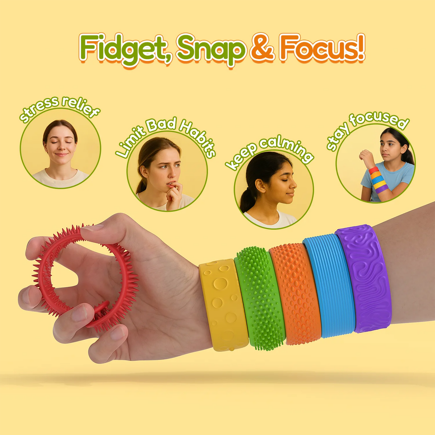 6 Pcs  Silicone Sensory Toys For Kids Autism Calming Sensory Toy Fidget Toys Slap Bracelets Textured For Special Needs Fidgets