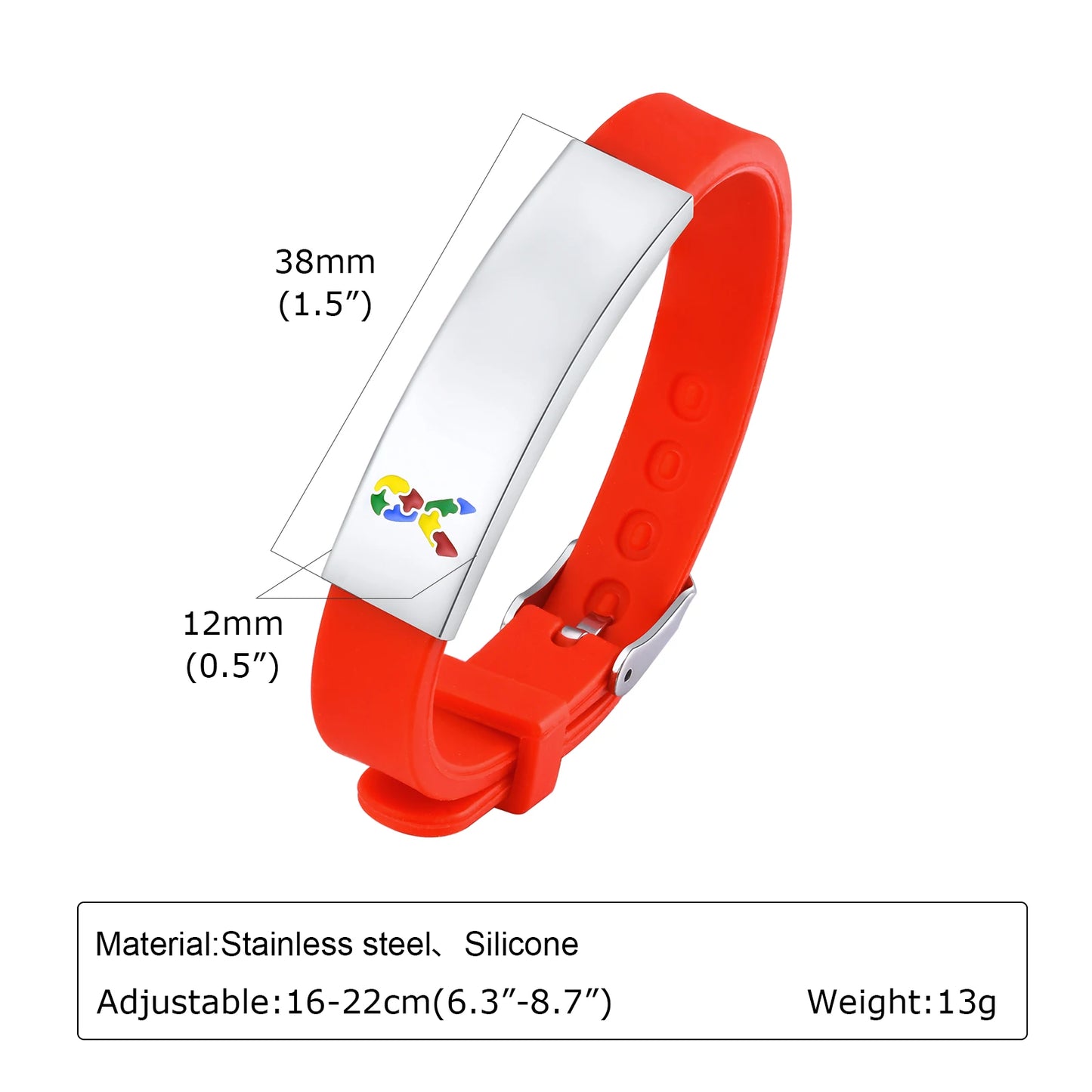 Personalized Autism Aspergers Bracelet for Little Boy Girl , Engraved Medical Alert ID Adjustable Silicon Bracelet Engraved Gift