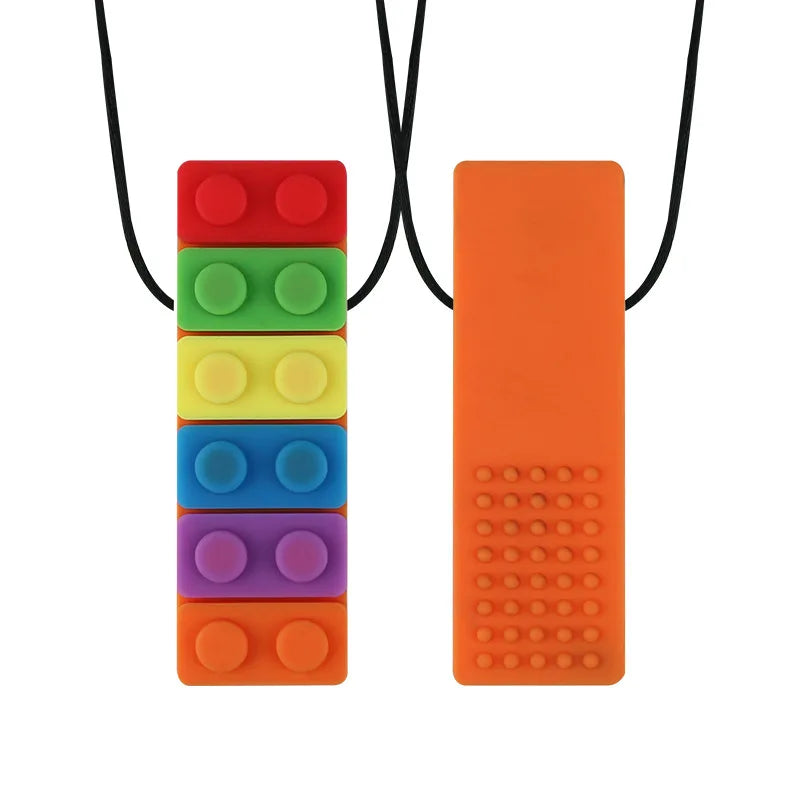 1Pc Sensory Chew Necklace Brick Chewy Kids Silicone Biting Pencil Topper Teether Toy, Silicone teether for children with autism