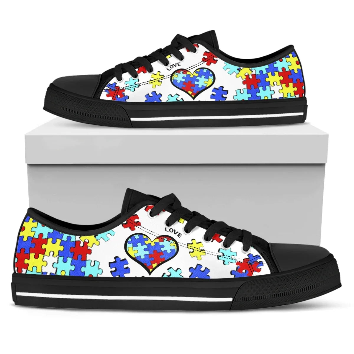 White Autism Awareness Heart Women Shoes New Retro Lowtop Sneakers Shoes for Women Canvas Round Toe Causal Flats Shoes 2022